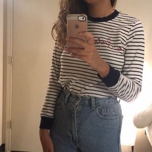 French printed striped long sleeve topshop shirt